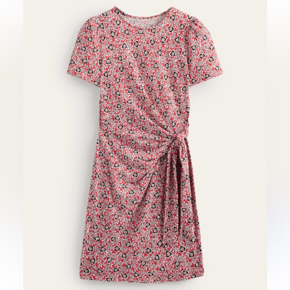 Boden side‎ knot jersey dress in clover swirl print color Tomato EUC size 12